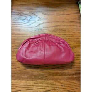 Vintage Brio Fuchsia Pink Leather Gathered Pouch Frame Clutch Bag